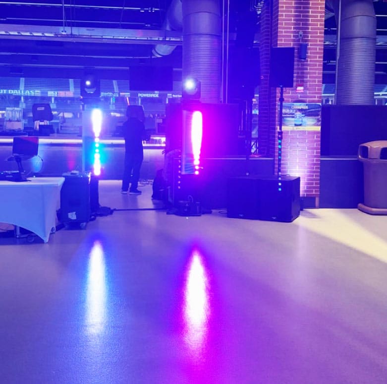 Professional audio visual and lighting setup for a corporate event in Fort Worth