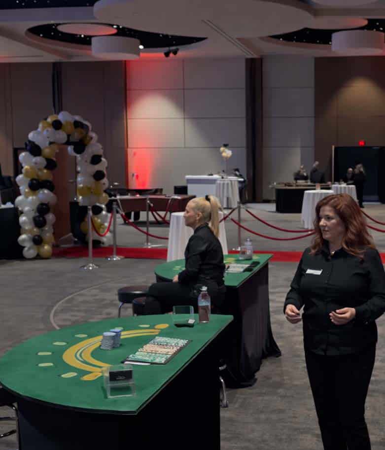 Casino night wedding entertainment in Grand Prairie TX with professional staff hosting gaming tables