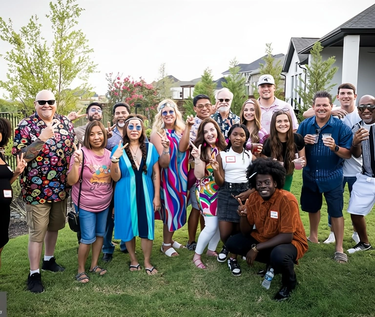 Corporate team building activities in Grand Prairie, Texas with employees participating in facilitated games